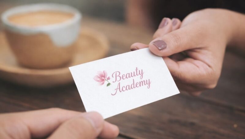 Vizit karta sa elegantnim dizajnom i logotipom u rukama tokom poslovnog kontakta